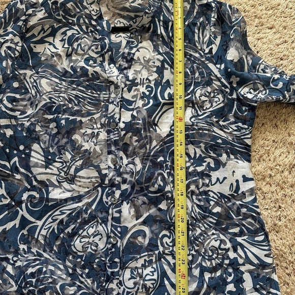 Vintage Choices Women’s Blue White Linen Blend Blouse Size XL - Picture 7 of 8